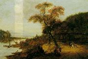 Jacob van der Does Landscape along a river with horsemen, possibly the Rhine. Germany oil painting artist
